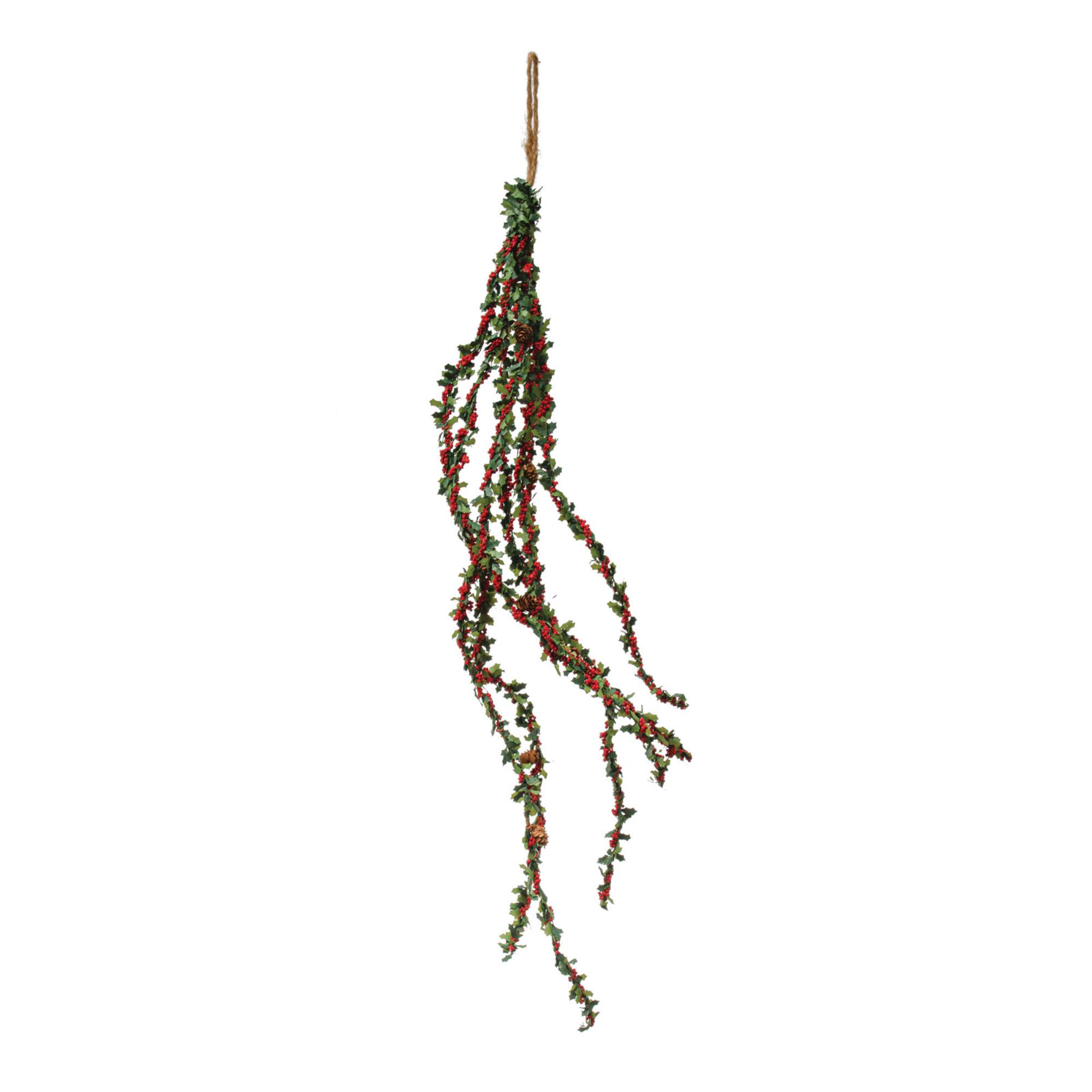 Hello Honey® 29.5" Faux Holly Leaf Spray with Red Berries & Pinecones